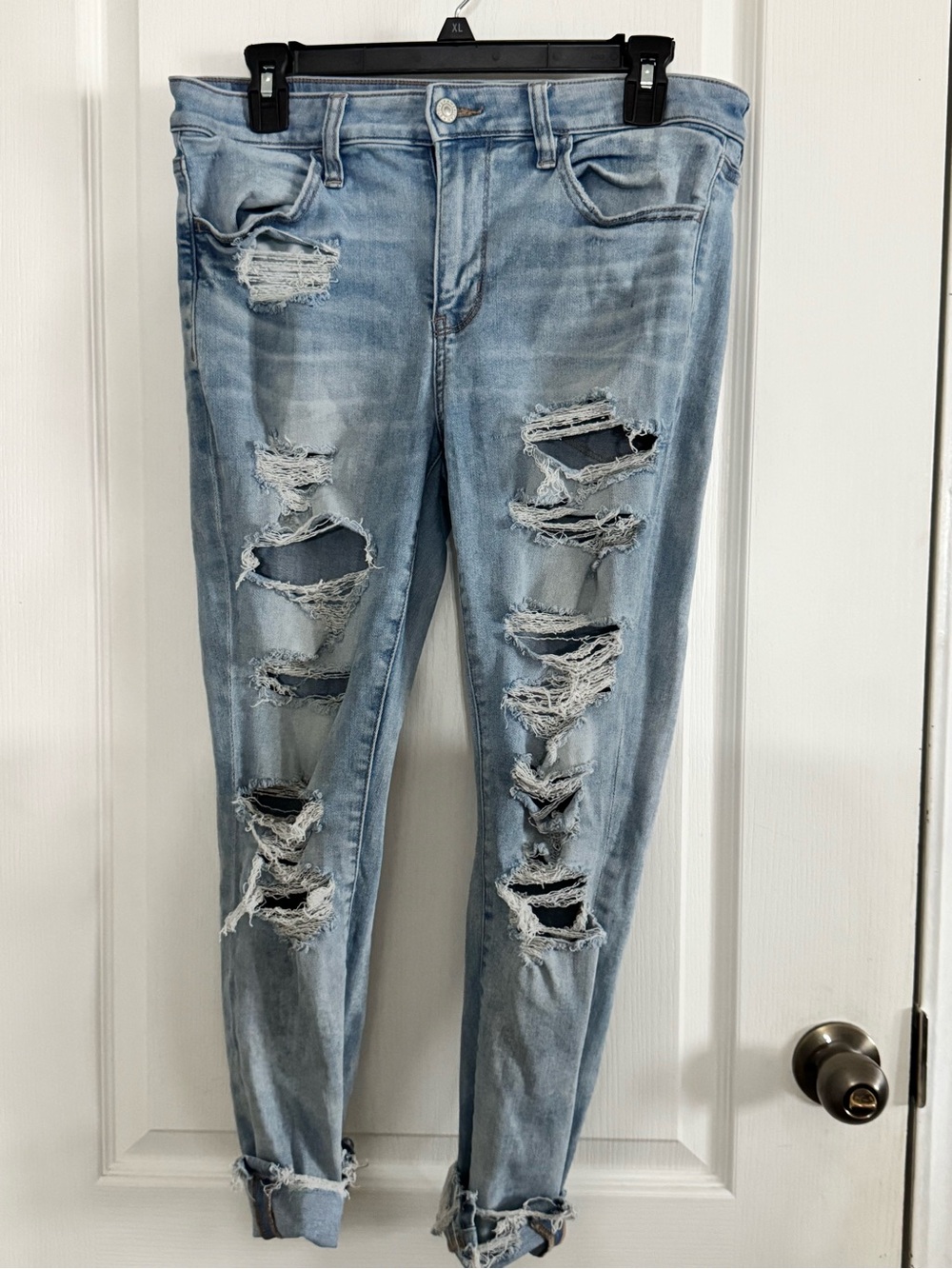 American Eagle Outfitters Light Blue Distressed Skinny Jeans 12 Short